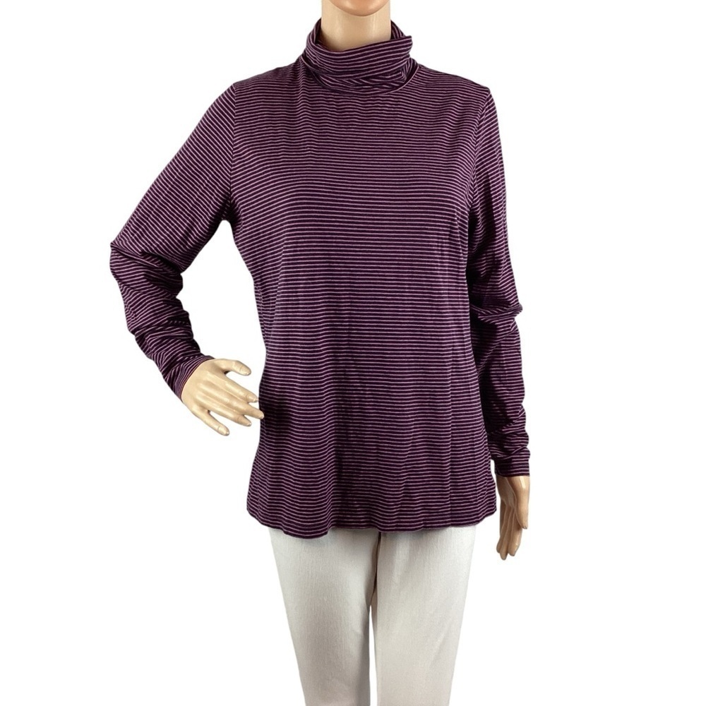 Lands' End Cotton Blend Purple Stripe Turtleneck Size L